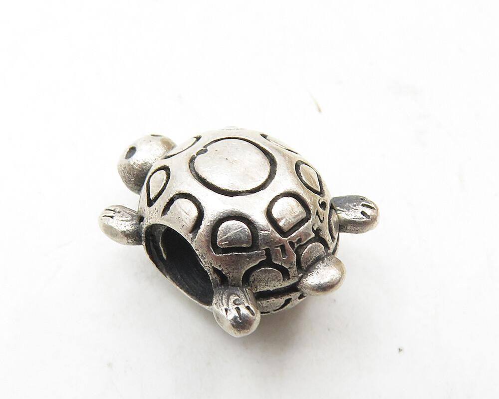 925 Sterling Silver  Vintage Shiny Petite Turtle Motif Slide Pendant  PT7546