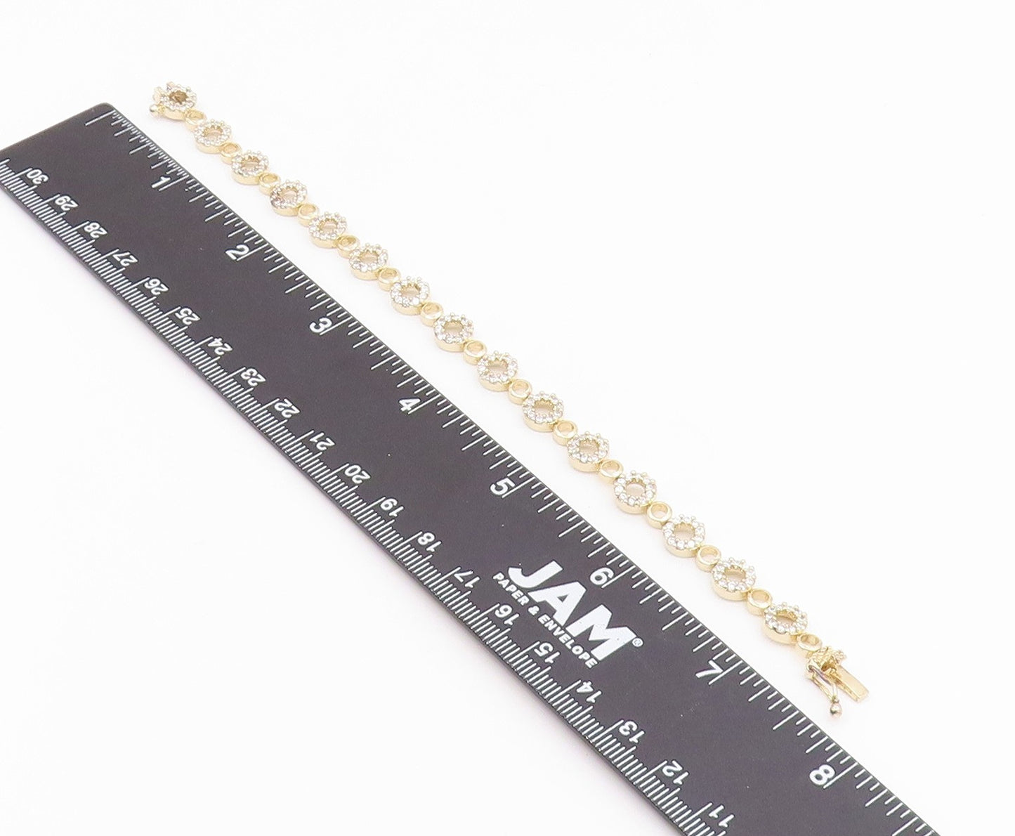 925 Sterling Silver  Shiny Topaz Open Circle Gold Plated Chain Bracelet BT8270