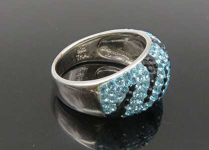 JACMEL 925 Silver  Vintage Blue Crystal Pattern Dome Band Ring Sz 8  RG21821