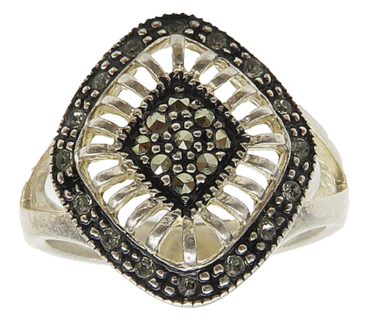 925 Sterling Silver  Vintage Marcasite Split Shank Band Ring Sz 6.5  RG10462