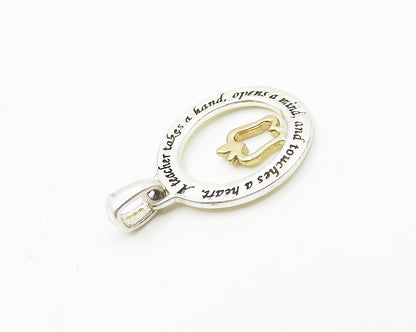 925 Sterling Silver  Vintage Shiny 2 Tone Apple Teacher Quote Pendant  PT13852