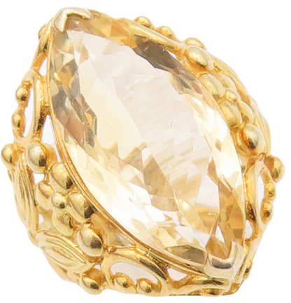 925 Sterling Silver Vintage Ring Gold Plated Citrine Floral Cutout Sz 7  RG29328
