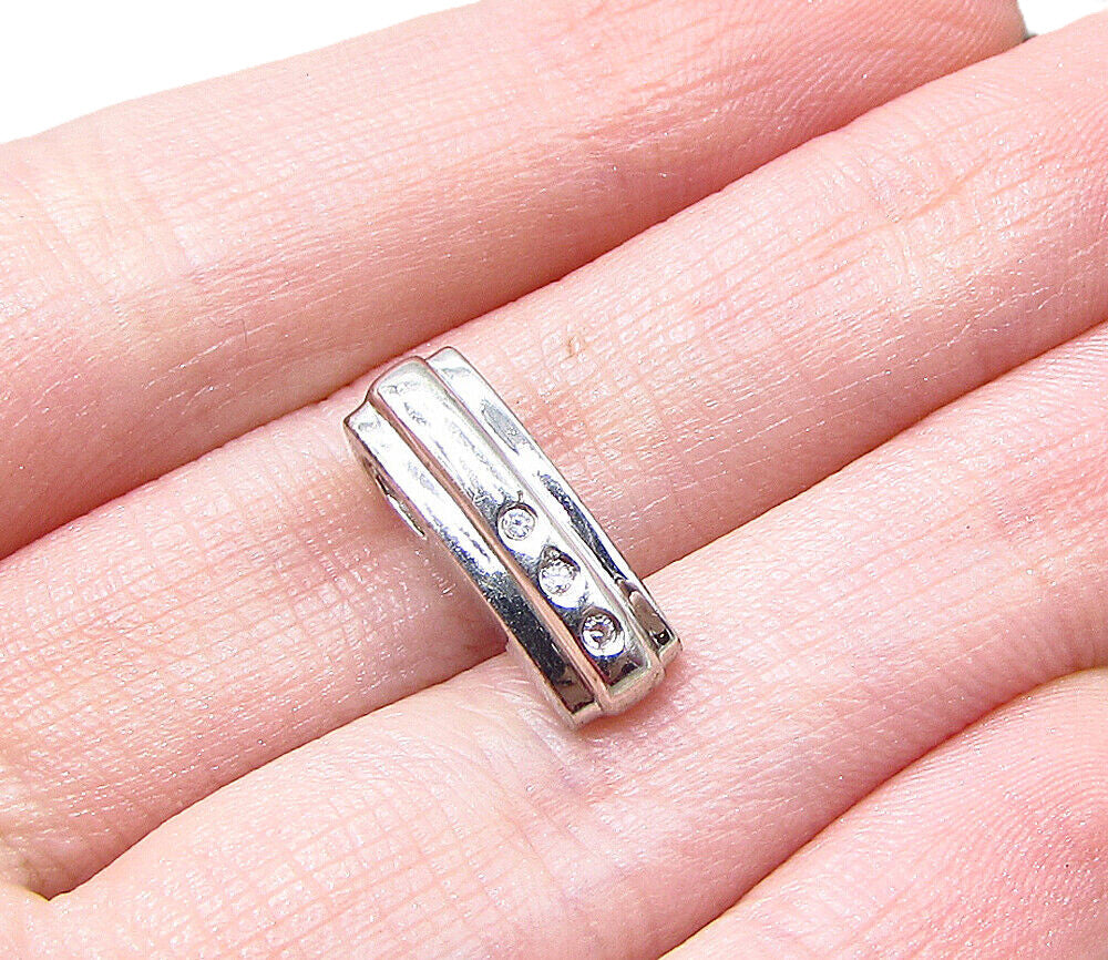 925 Sterling Silver  White Cubic Zirconia Linear Slider Pendant  PT1512
