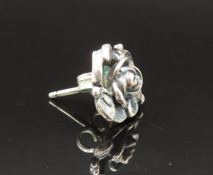 ISRAEL 925 Sterling Silver  Vintage Carved Rose Flower Stud Earrings  EG11759