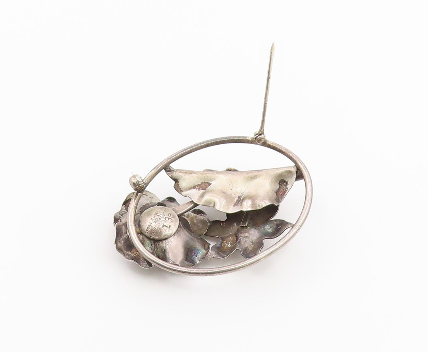 925 Sterling Silver Vintage Brooch Pin GEORG JENSEN Classic Floral Frame BP12624