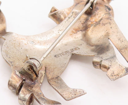 925 Sterling Silver Vintage Brooch Designer Cutout Swirled Hair Dog  BP11483