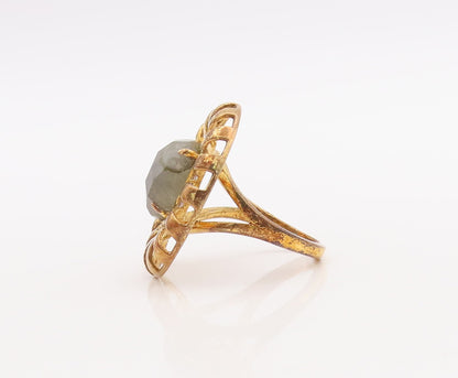925 Sterling Silver Vintage Ring Gold Plated Alexandrite CZ Flower Sz 7  RG29875