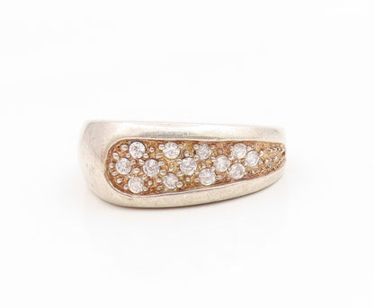 925 Sterling Silver Vintage Ring Round CZ Cluster Textured Band  Sz 9  RG35196