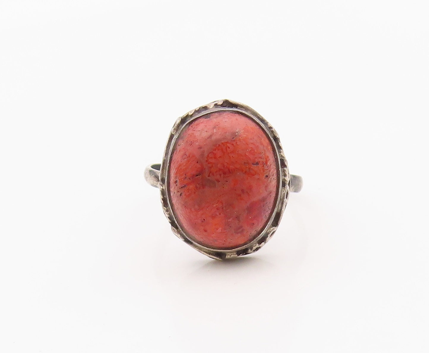 925 Sterling Silver Vintage Ring Classic Cabochon Carnelian Band Sz 7.5 RG36383