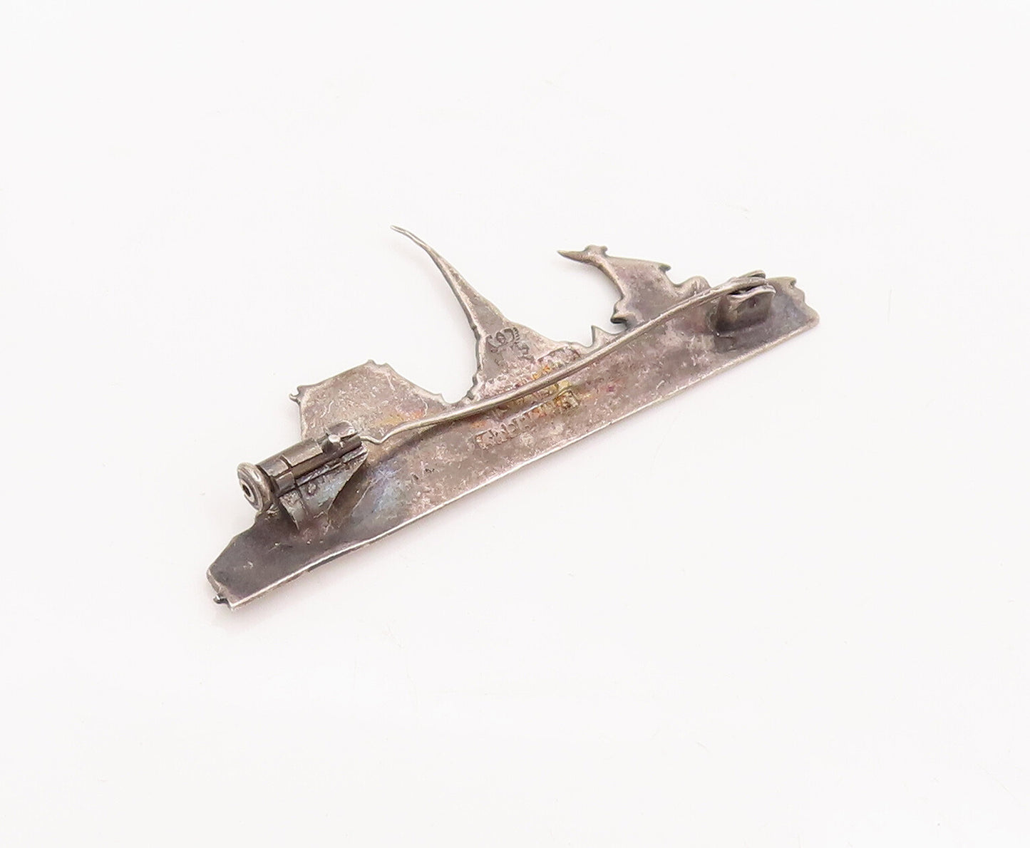 925 Sterling Silver Vintage Brooch Pin JAPANESE Antique Landscape Carved BP10968