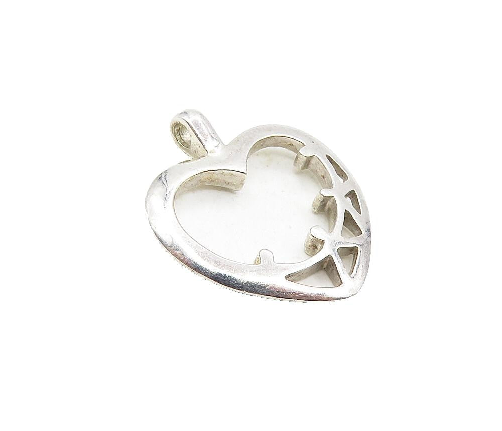 925 Sterling Silver  Vintage Shiny Open Love Heart Unity Drop Pendant  PT6546