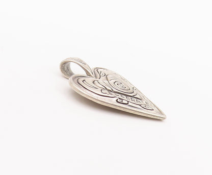 925 Sterling Silver Vintage Pendant Garnet Heart Etched Stars Moon  PT22557
