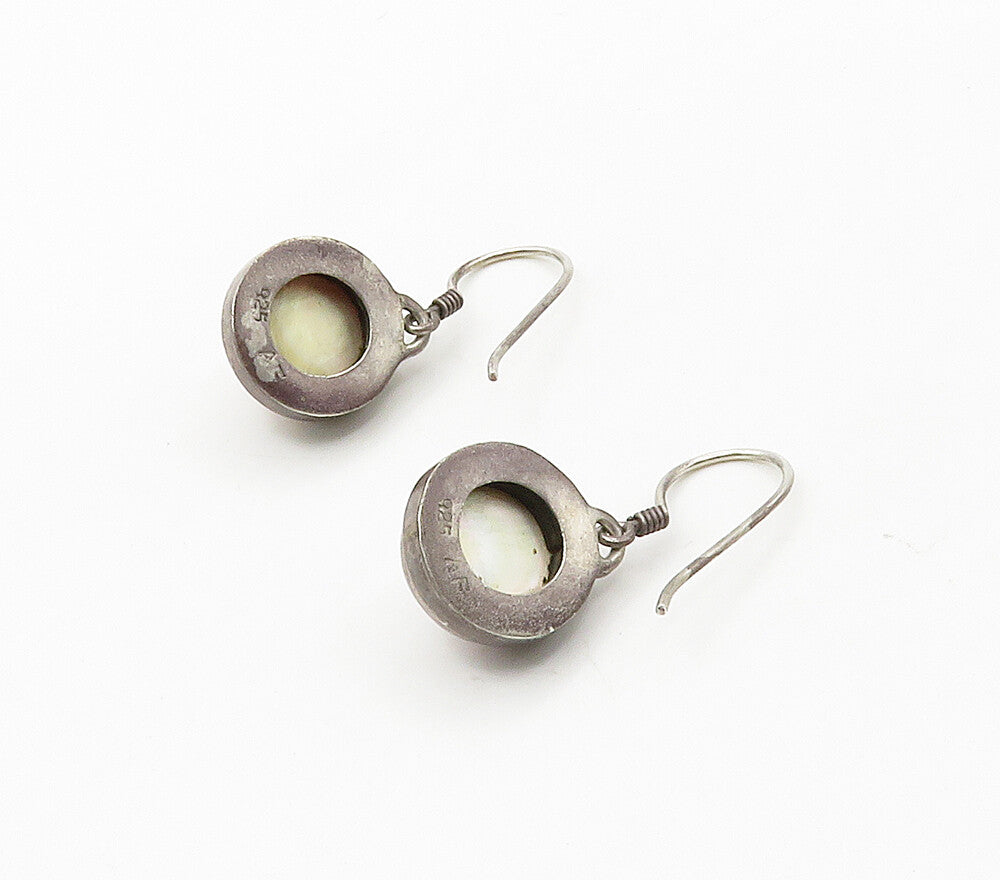 925 Sterling Silver  Vintage Shiny Pink Pearl Dome Dangle Earrings  EG8403