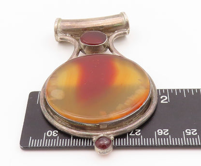 925 Sterling Silver Vintage Pendant Antique Large Round Cut Gemstone  PT24322