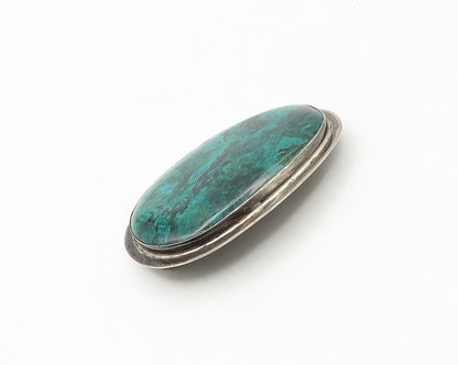 ISRAEL 925 Silver  Vintage Eilat Stone Dark Tone Smooth Brooch Pin  BP6915