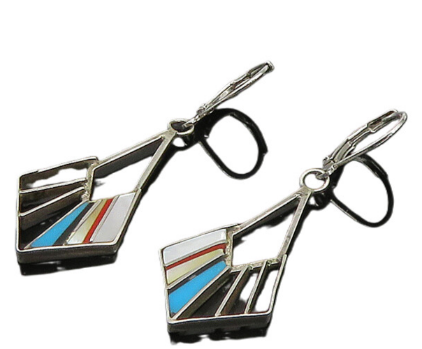 SOUTHWESTERN 925 Silver Vintage Turquoise & Multi Stone Earrings EG11151