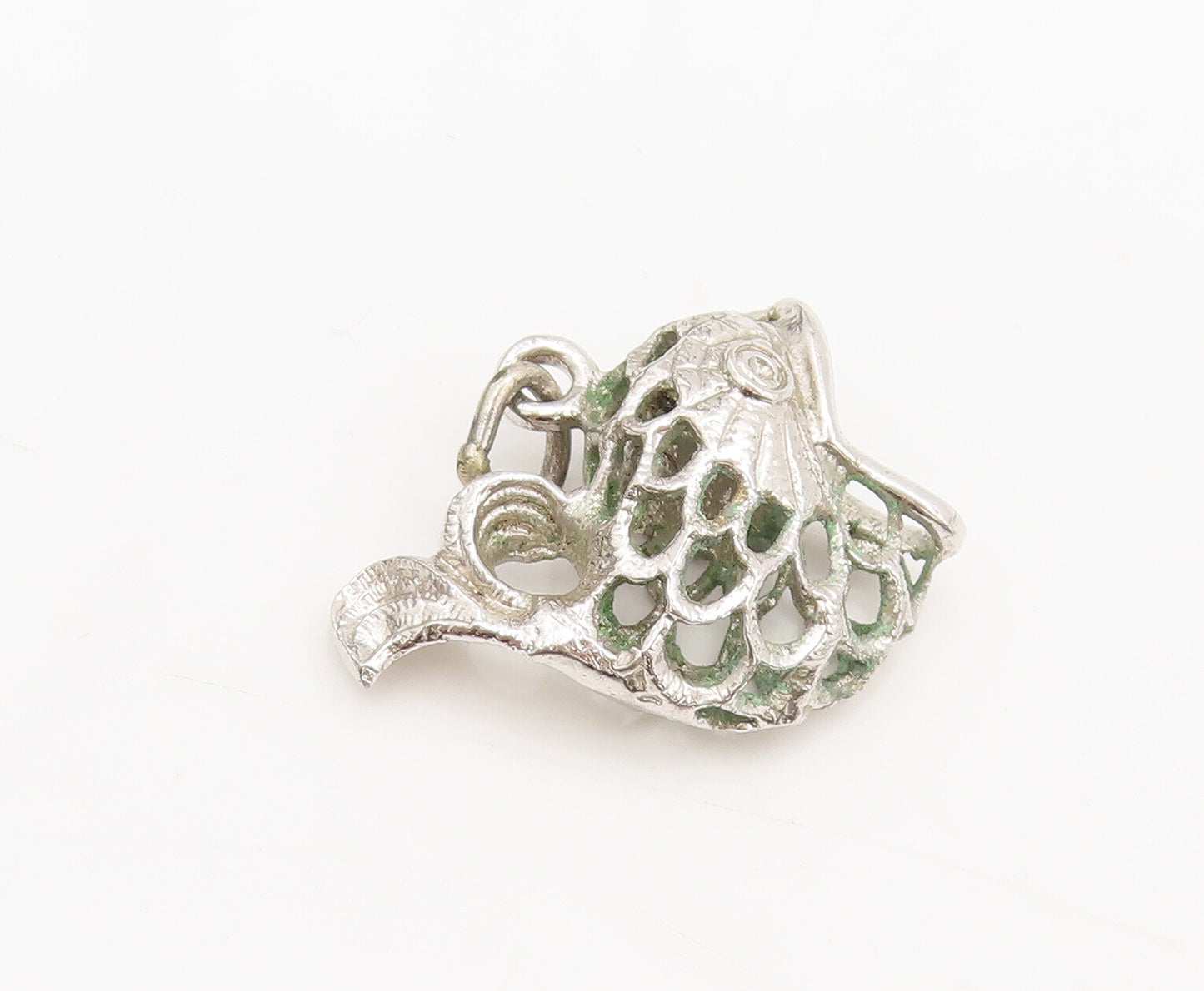 925 Sterling Silver Vintage Pendant Solid Cutout Hungry Fish Charm  PT22453