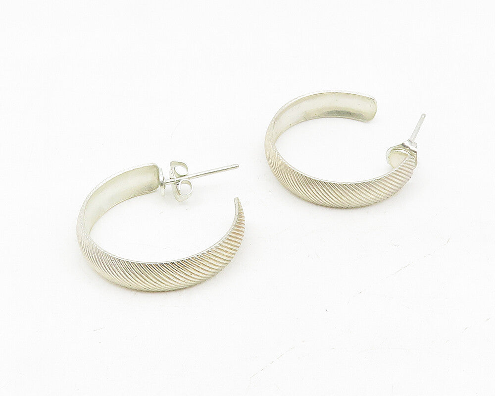 925 Sterling Silver  Vintage Shiny Etched Round JHoop Earrings  EG5525