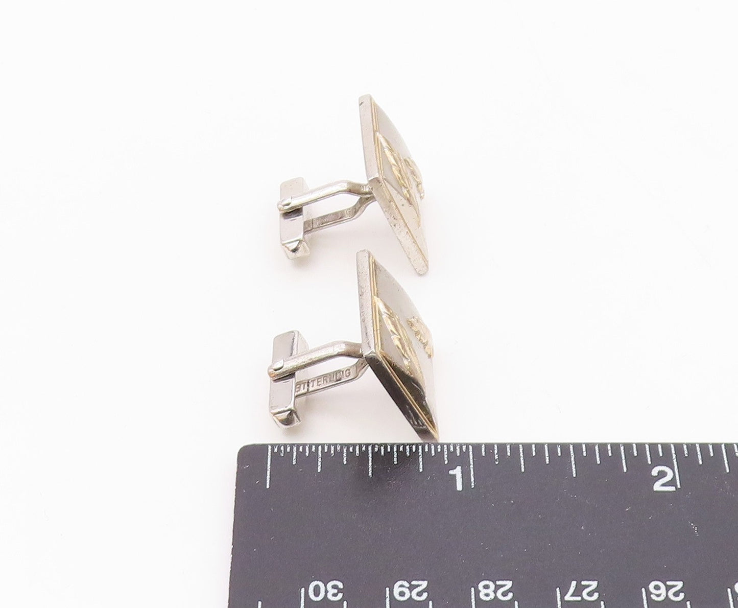 SWANK 925 Sterling Silver  Vintage Two Tone Floral Leaves Cufflinks  TR2797