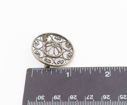 NORWAY 925 Silver  Vintage Round Pretzel Twist & Flower Dome Brooch Pin BP9601