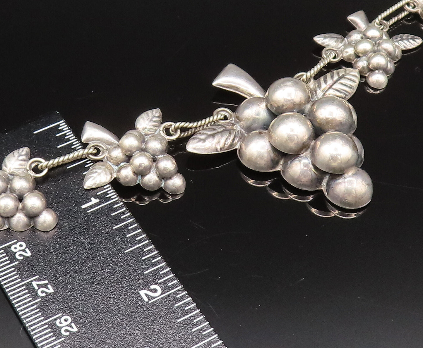 MEXICO 925 Sterling Silver Vintage Hollow Grape Cluster Chain Necklace NE4025