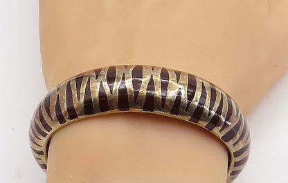 925 Sterling Silver Vintage Enamel Coated Zebra Striped Cuff Bracelet BT2066
