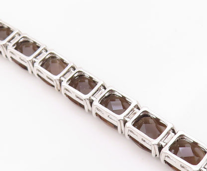 925 Sterling Silver Vintage Bracelet Faceted Smoky Quartz Tennis Link  BT12120