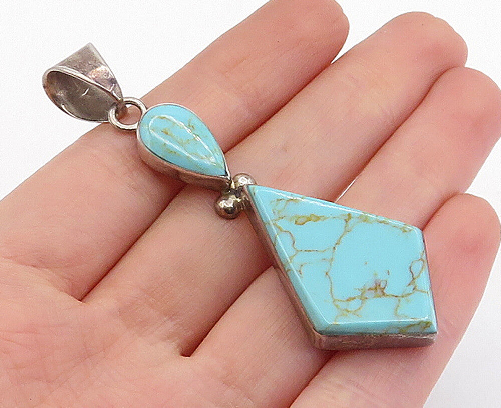 MOB MEXICO 925 Silver Vintage Multi Shape Linked Turquoise Pendant PT3392