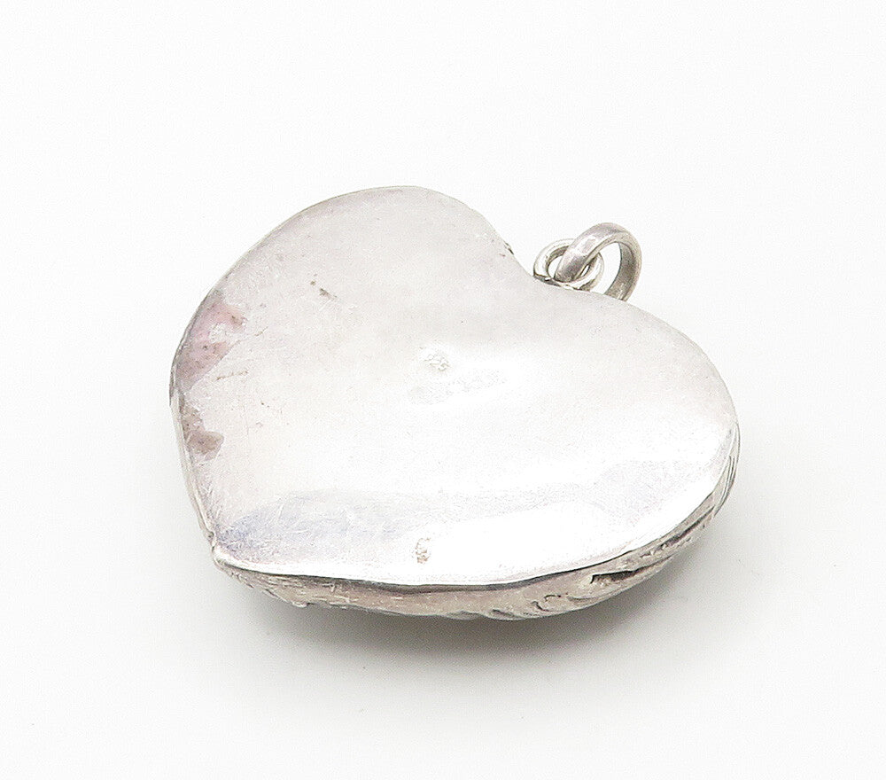 925 Sterling Silver  Vintage Shiny Hollow Textured Love Heart Pendant  PT11987