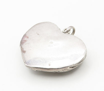925 Sterling Silver  Vintage Shiny Hollow Textured Love Heart Pendant  PT11987