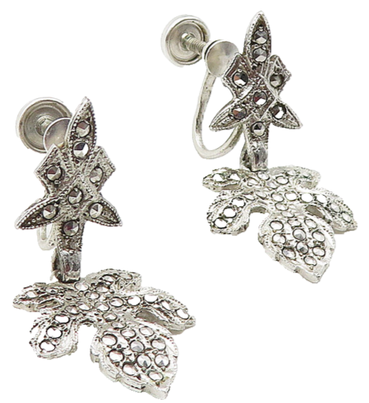 DIXELLE 925 Silver  Vintage Sparkling Floral Leaf Non Pierce Earrings  EG5900