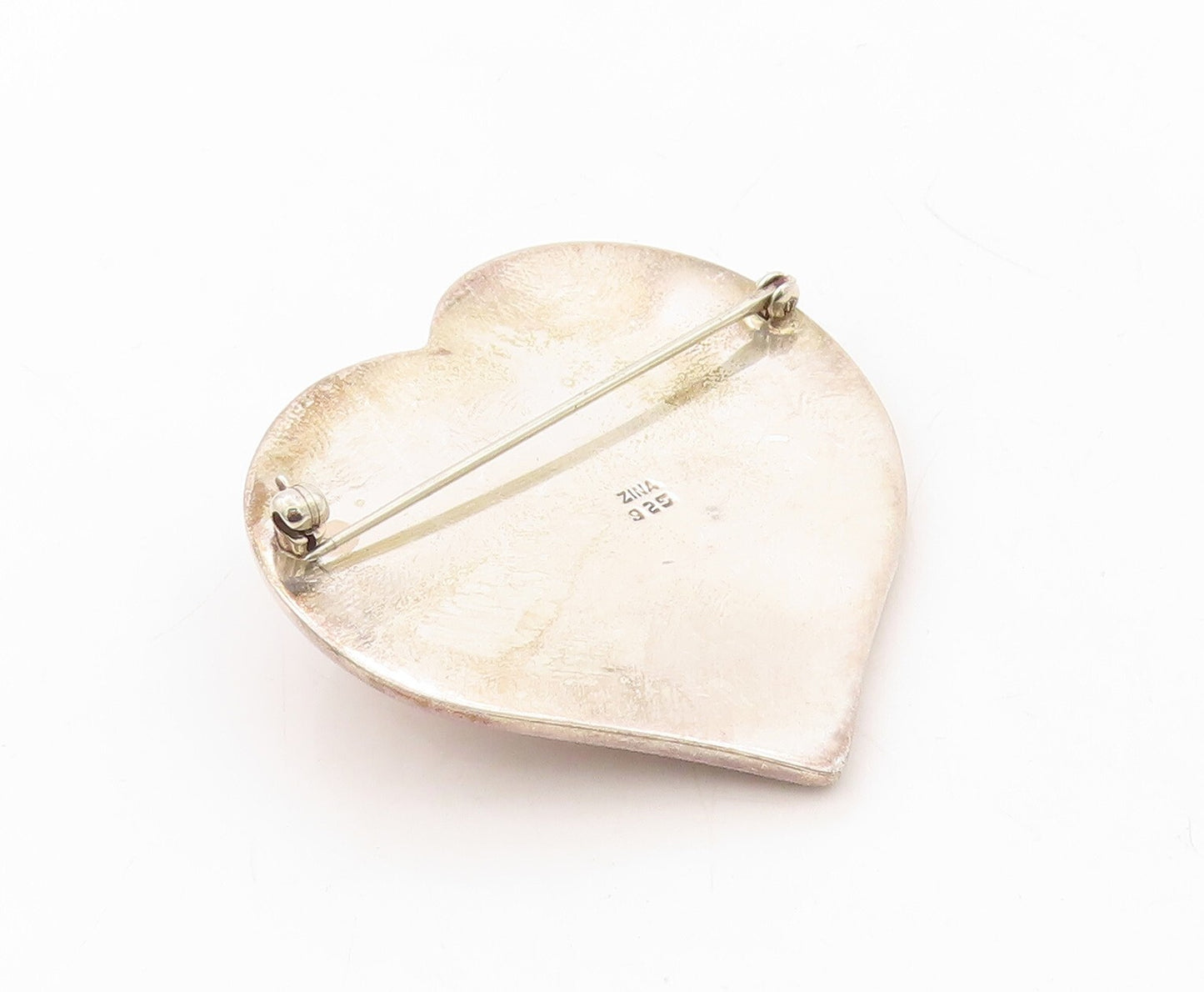 925 Sterling Silver Vintage Brooch Pin ZINA Designer Puffed Love Heart  BP11256