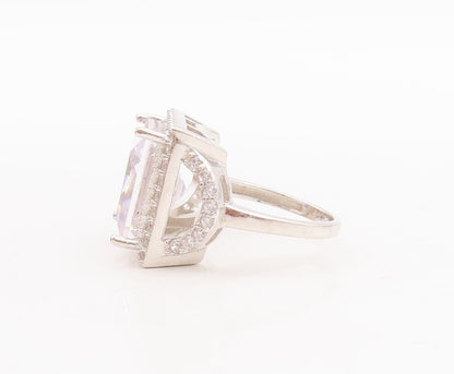 925 Sterling Silver Vintage Ring Cutout Square Cut CZ Inlay  Sz 5  RG28758