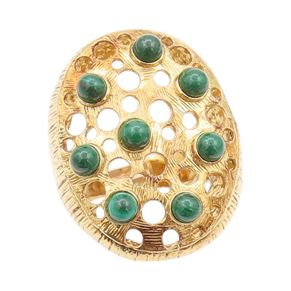 925 Sterling Silver Vintage Ring Gold plated Malachite Cutouts  Sz 8  RG32407