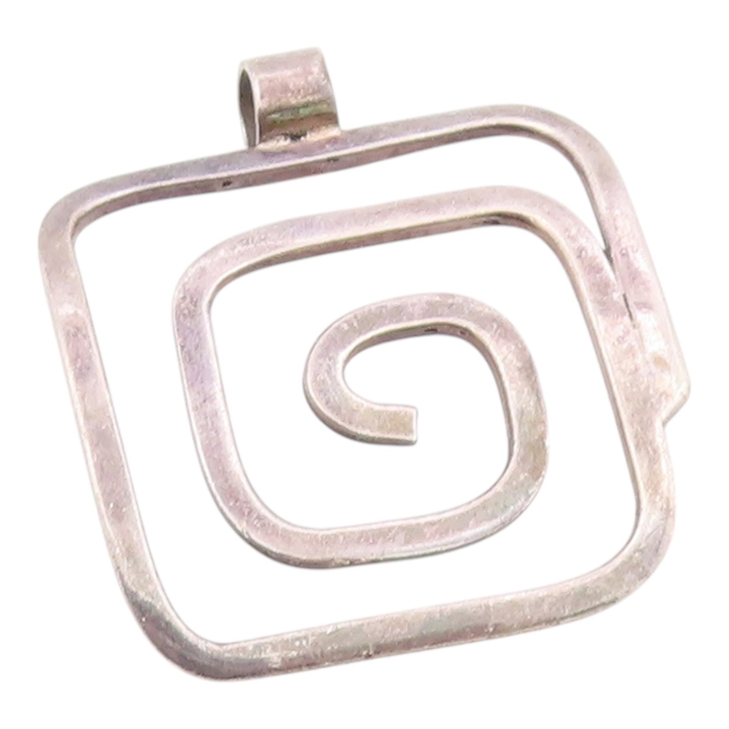 925 Sterling Silver  Vintage Smooth Square Spiral Shiny Pendant  PT17154