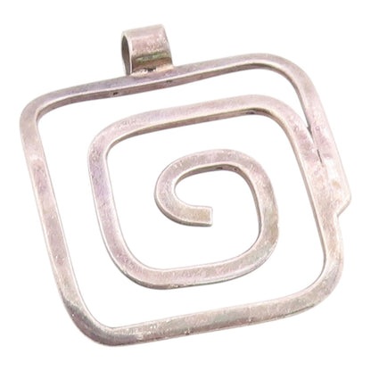 925 Sterling Silver  Vintage Smooth Square Spiral Shiny Pendant  PT17154