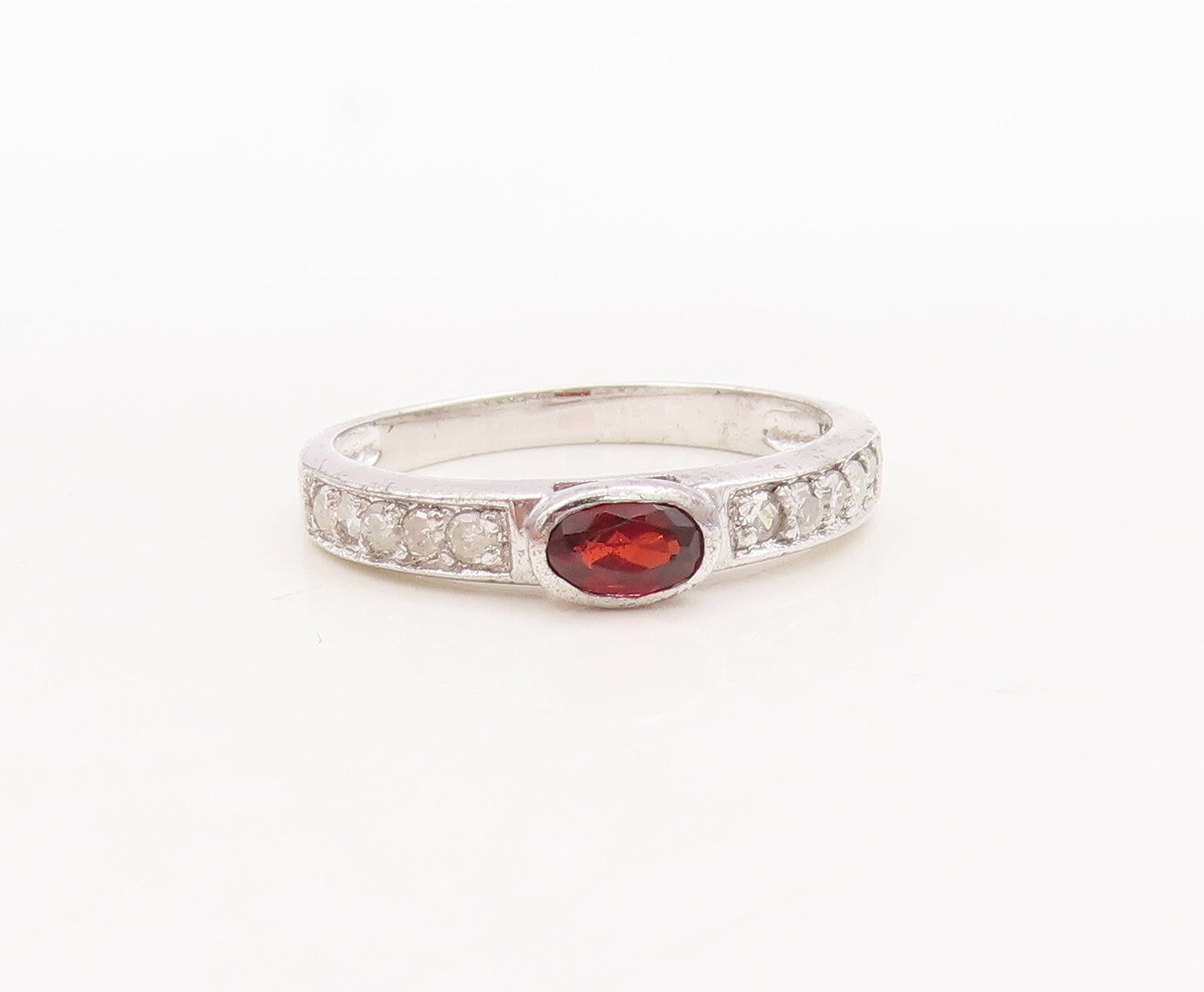 925 Sterling Silver Vintage Ring Oval Gemstones & Real Diamonds  Sz 7  RG29447