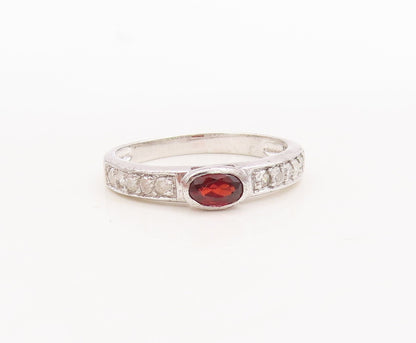 925 Sterling Silver Vintage Ring Oval Gemstones & Real Diamonds  Sz 7  RG29447