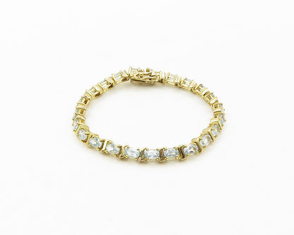 925 Sterling Silver  Prong Set Blue Topaz Gold Plated Chain Bracelet  BT6743