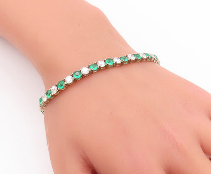 925 Sterling Silver Vintage Bracelet Gold Plated Round Green White Topaz BT10621