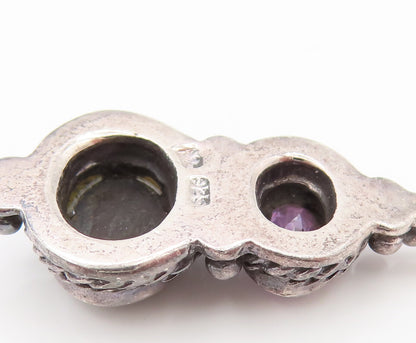 925 Silver  Vintage Twisted Rope Edge Amethyst & Black Onyx Earrings  EG12378