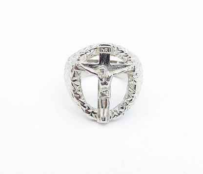 925 Sterling Silver  Vintage Crucifix Religious Cocktail Ring Sz 9  RG5549