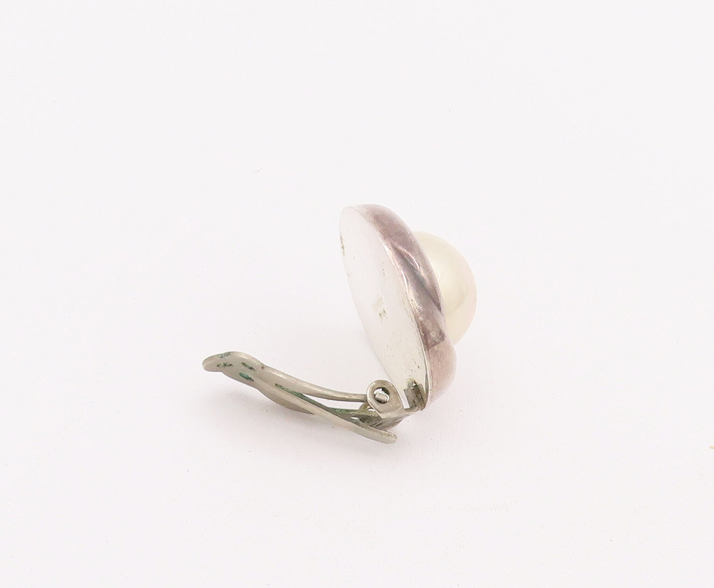 925 Sterling Silver Vintage Earrings BARRA Large Pearl Halo Carved Ring  EG12942