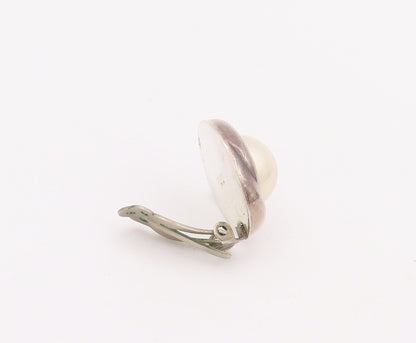 925 Sterling Silver Vintage Earrings BARRA Large Pearl Halo Carved Ring  EG12942