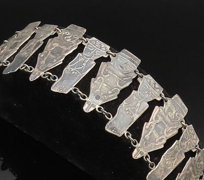 925 Sterling Silver  Vintage Antique Double Chain Aztec Tribal Bracelet BT9596
