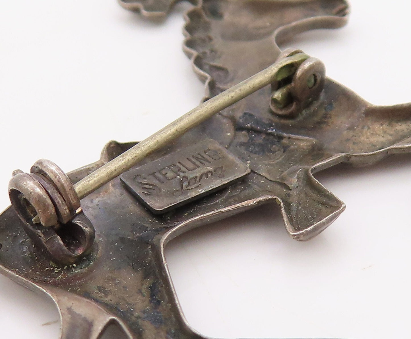 925 Sterling Silver Vintage Brooch Pin LANG 3D Cutout Running Horse  BP11201