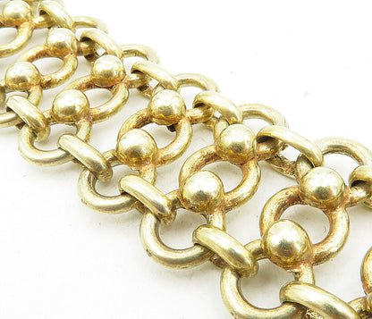 MEXICO 925 Silver  Vintage Gold Plated Open Circle Link Chain Bracelet  BT3997