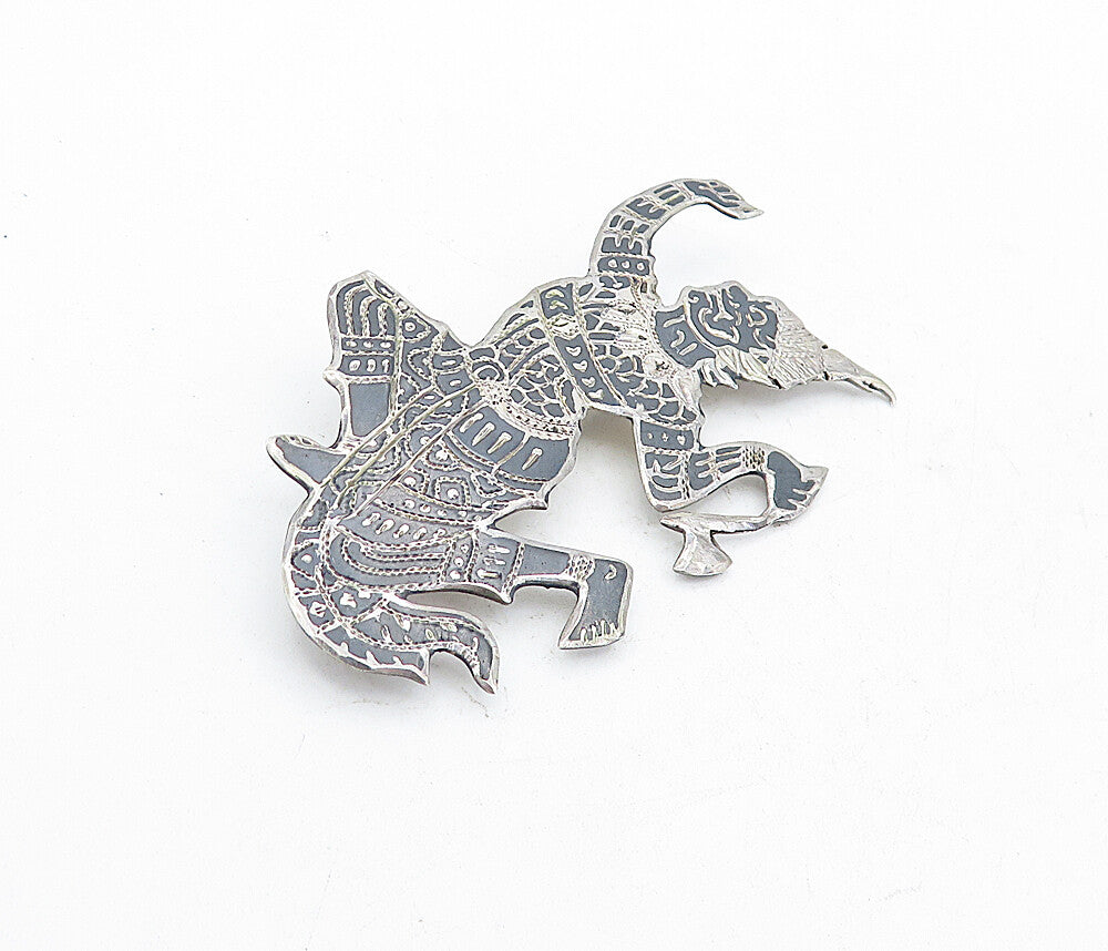 SIAM 925 Sterling Silver  Vintage Shiny Etched Niello Dancer Brooch Pin BP2048