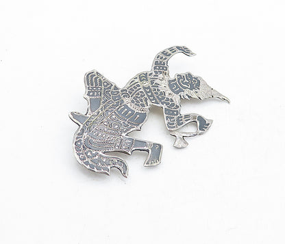 SIAM 925 Sterling Silver  Vintage Shiny Etched Niello Dancer Brooch Pin BP2048