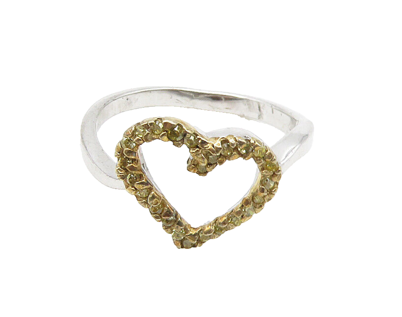 925 Sterling Silver  Vintage Citrine Open Love Heart Band Ring Sz 7  RG19871